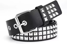 Black Studded Belt Metal Punk Rock Rivet Belts with Bright Pyramid Studs for Men