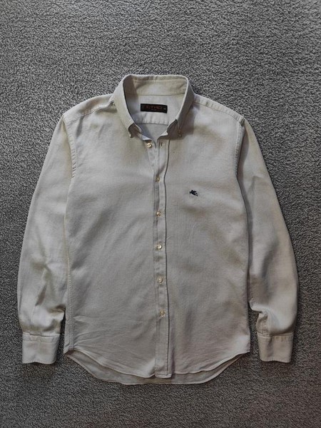 Men Etro Shirt Grey Cotton 38 / M / 46