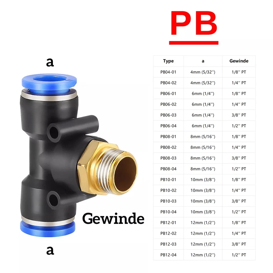 5pcs Branch Tee Connector Tube OD 1/4" x PT 1/8" Push In To Connect Fitting - Image 2 of 3