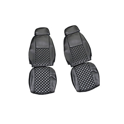2X Black With Black Eco Leather Seat Covers For Iveco Euro Tech 2003-2006 Truck