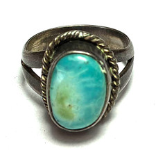 Sterling Silver Oval Blue Larimar Solitaire Ring 14mm Size 4.5