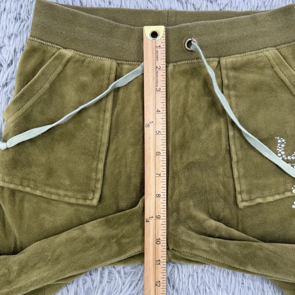 Juicy Couture Pants Women M Green VTG Y2K Terry Cloth Track Spellout Black Label - Изображение 4 из 4