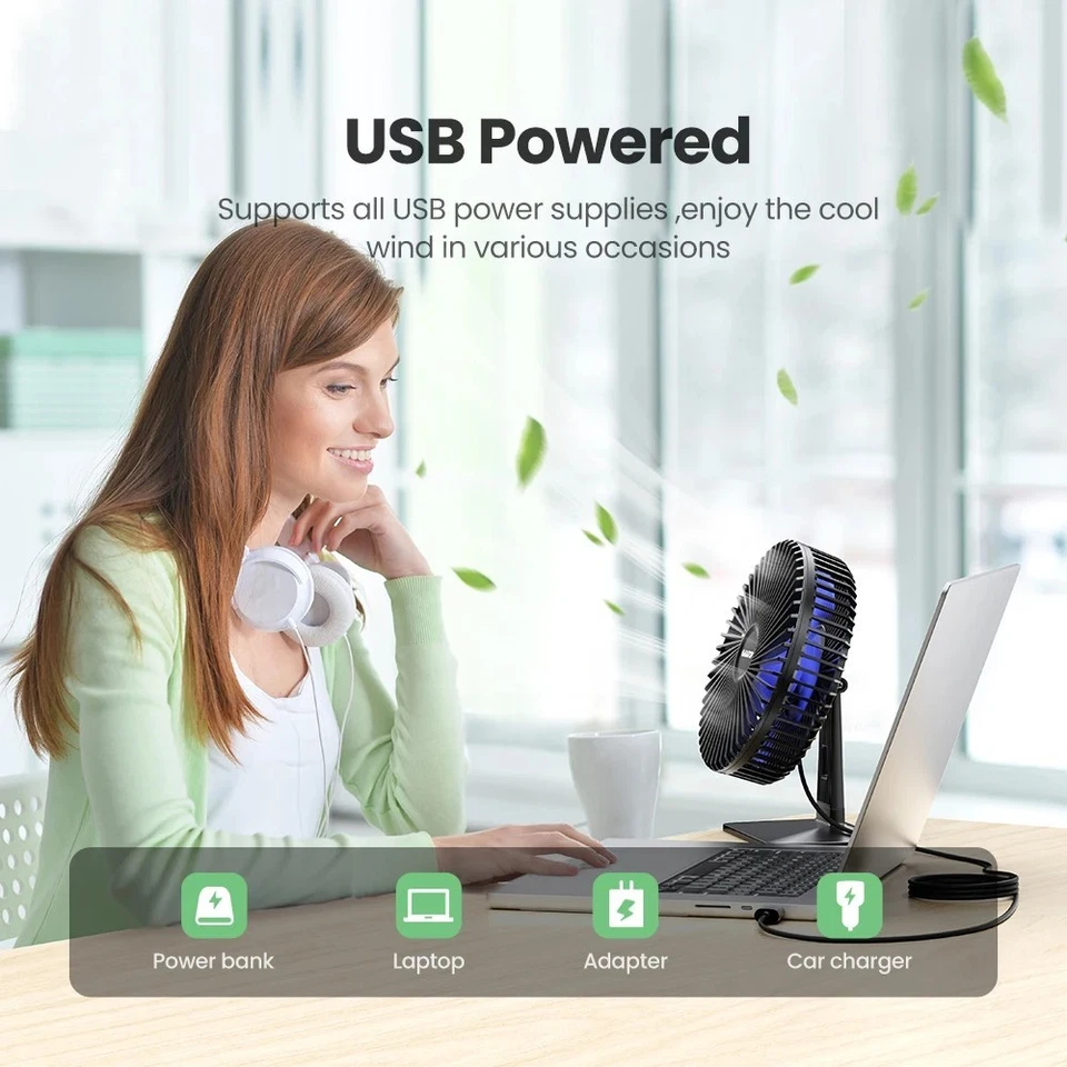 Ultra Quiet USB Desk Fan 4 Speed Cooling 90° Rotation Home Office Ventilator Gif - Image 4 of 4