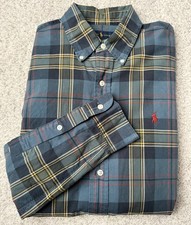 Ralph Lauren Men's Blue Yellow Green Plaid Shirt Button Down M Medium Custom Fit