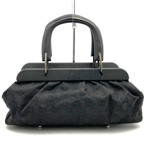 Gucci GG Canvas Handbag Black Leather Women's Used From Japan