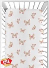 Sweet Jojo Crib Sheet Pink Taupe Boho Butterfly Toddler Standard