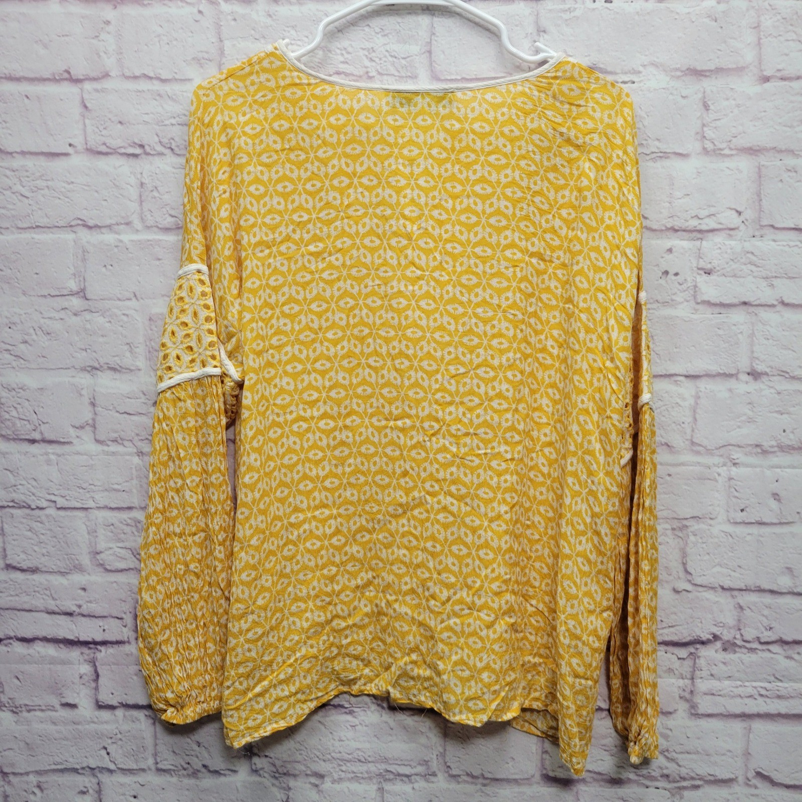 Fever Mango Mojito Embroidered Peasant Top Womens XL Yellow Boho Hippie Festival thumbnail 2