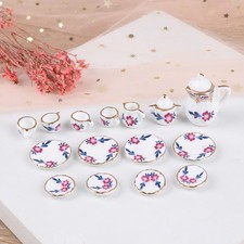 15Pcs Dollhouse Miniature Tableware Porcelain Ceramic Coffee Tea Cups Set To.t2