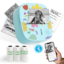 Mini Portable Sticker Printer, Mini Thermal Printer with 3 Rolls Paper, Bluet...
