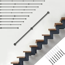 Uimoso Pipe Stair Handrail Staircase Handrail 2-13 FT Carbon Steel Wall Mounted