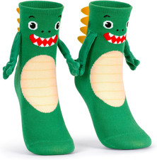 Dinosaur Crazy Holding Hands Socks for Kids 3-12 Funny 3D Arms and Back Spikes S