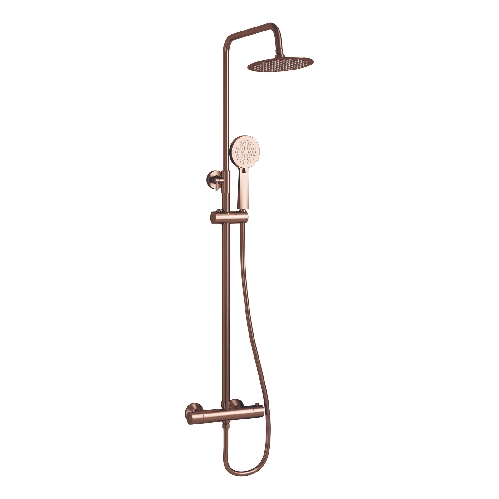 Exposed Thermostatic Bar Mixer Shower Set Brushed Copper Rain Head Handset 200mm
Opens in a new wind