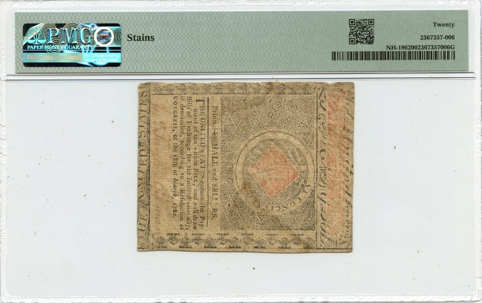 1780 April 29, $20 New Hampshire Colonial Note FR#NH-186 PMG VF20 UNCANCELED - Image 2 of 2
