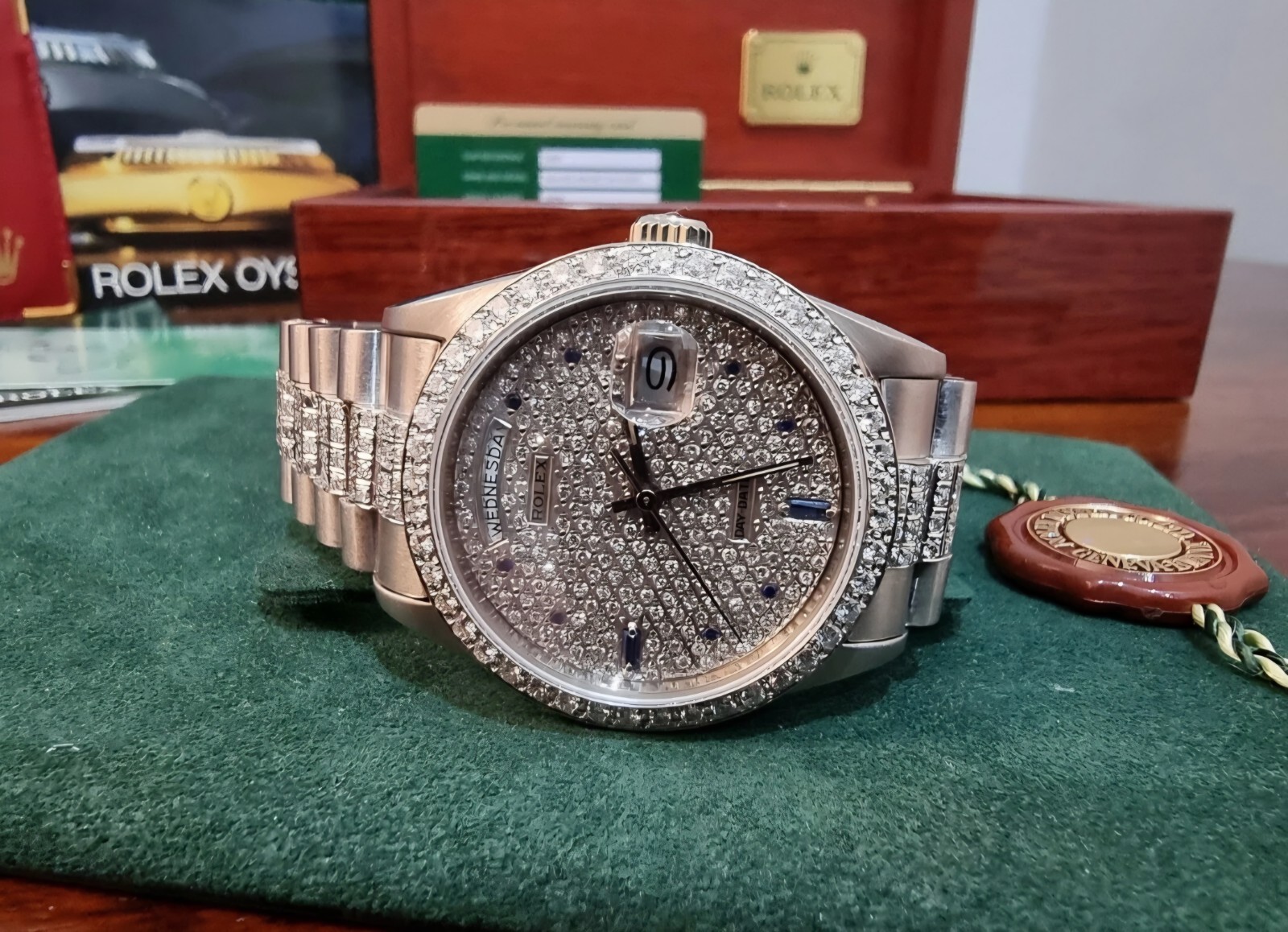Gents White Gold Rolex Day-Date 36 18239 Rare Factory Grey Jubilee Diamond Dial