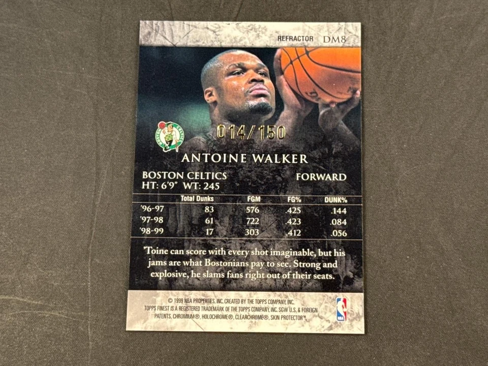 1999-00 TOPPS FINEST ANTOINE WALKER #DM8 DUNK MASTERS REFRACTOR 14/150 CELTICS - Image 2 of 2