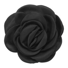 Rose Flower Brooch, 3.1 Inch Handmade Satin Fabric Lapel Pins, Black
