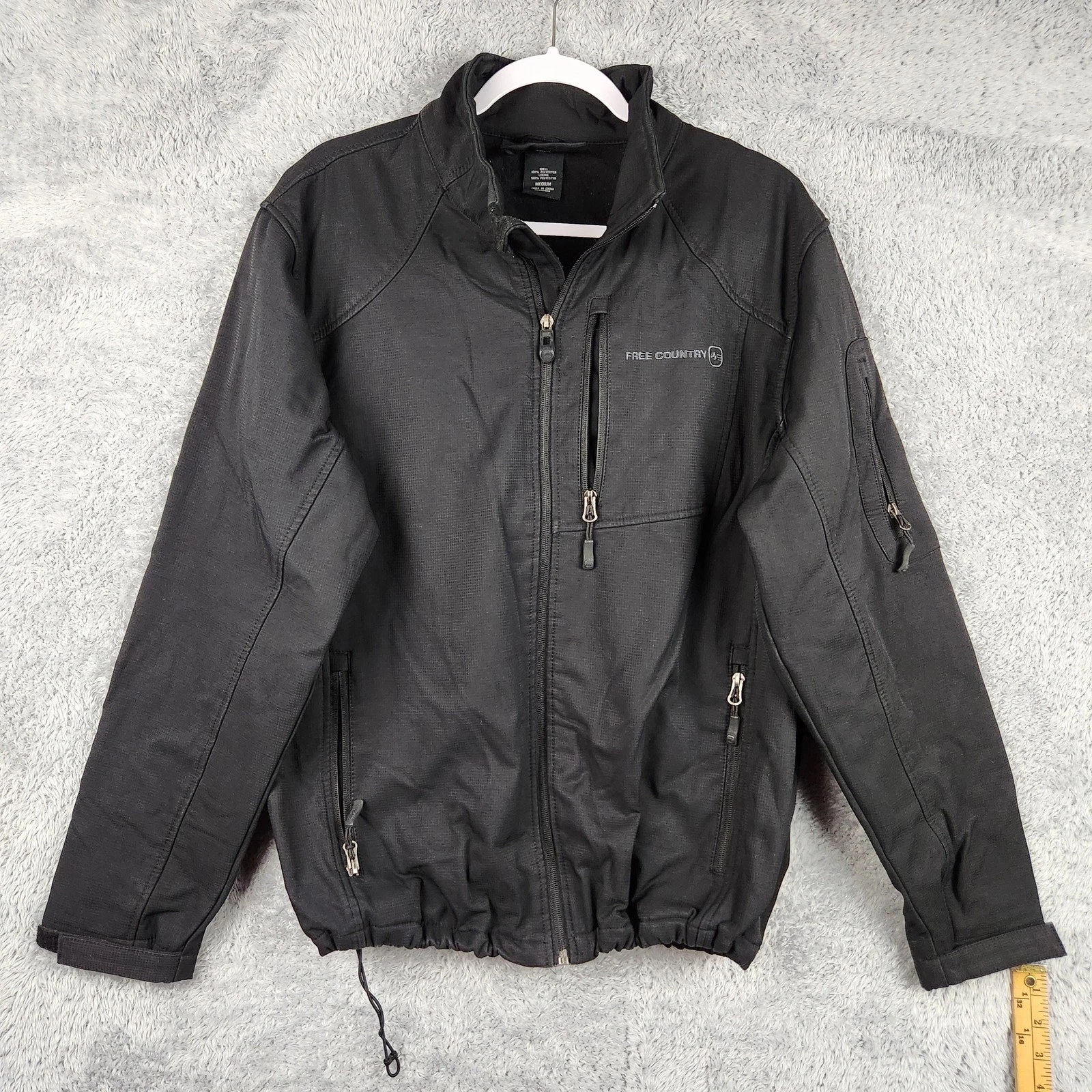 Free Country Jacket Mens Medium Black Fleece Lined Softshell FC-7 Zip Pockets