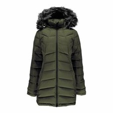 Spyder Khaki Padded Coat Puffer Padded Long Faux Fur Hooded Down Ski S 12 £353
