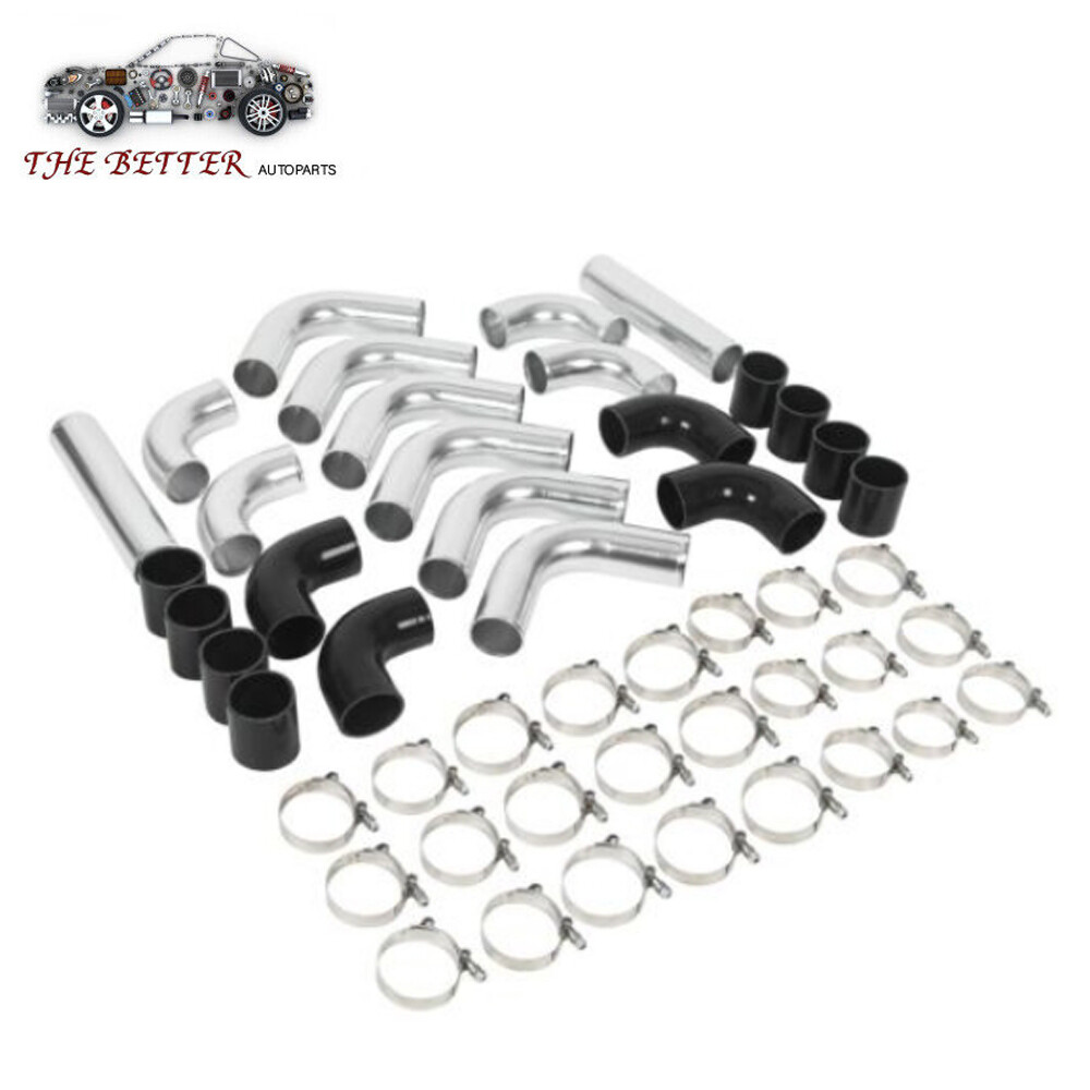 12PCS Universal 3 Inch Aluminum Intercooler Piping Kit with Couplers & T-Clamps Black