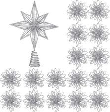 Barydat 17 Pcs Christmas Tree Decorations Set Glitter Star Christmas Tree Topper