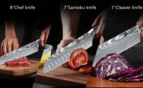 Juego De Cuchillos Para Cocina Acero Japoneses Profesional Chef 9 Piezas Set US - Picture 15 of 29