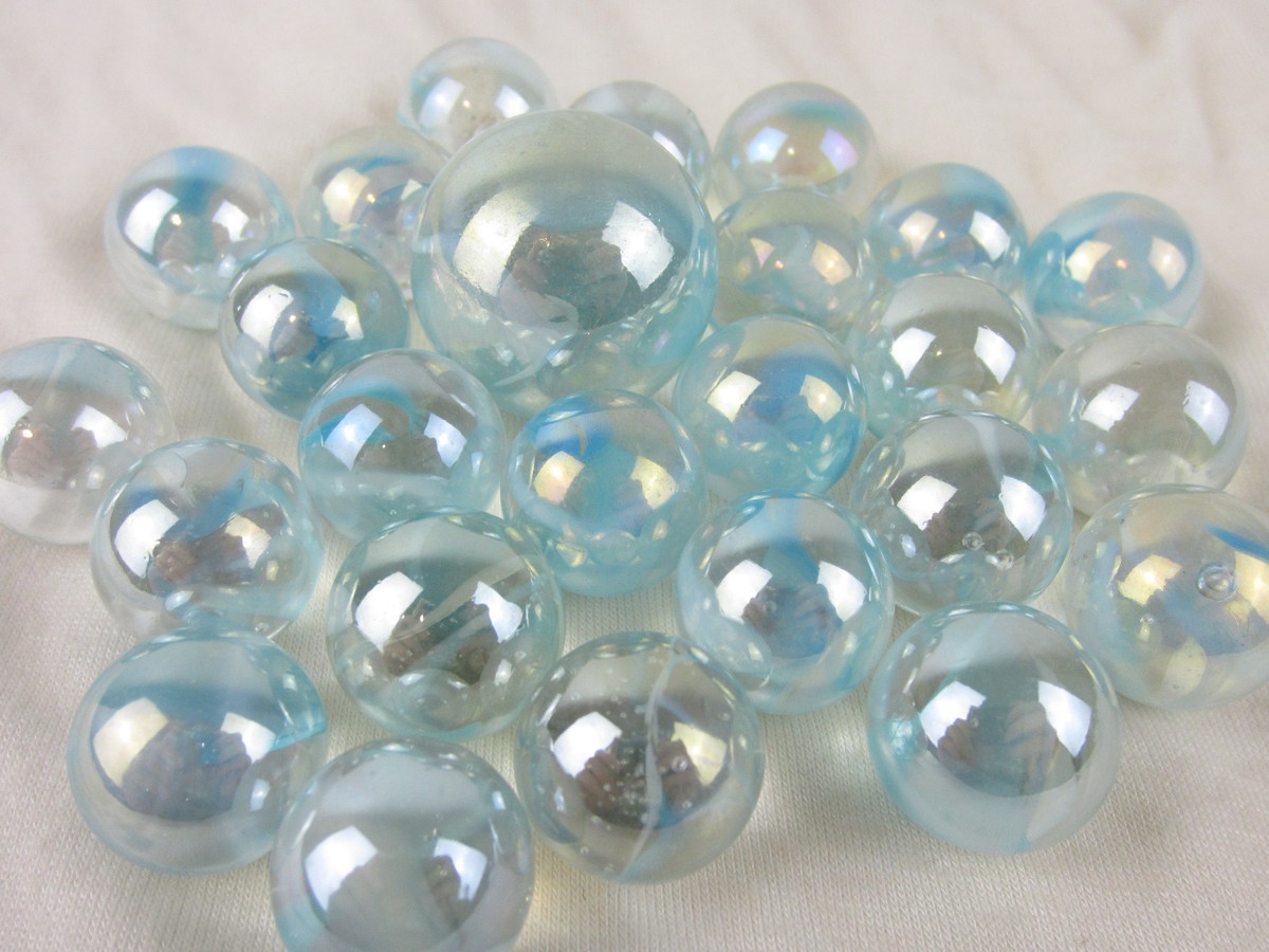 25 Tiger Shark Iridescent Glass Marbles – Blue & Purple Swirls, Great For Games & Collecting