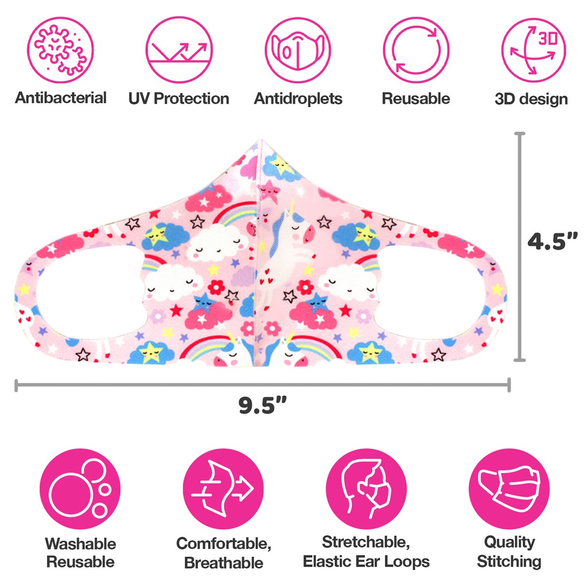 CBC Crown Kids Toddler Face Mask 4-Pack – Reusable & Washable Animal Mix (Multi-Color)