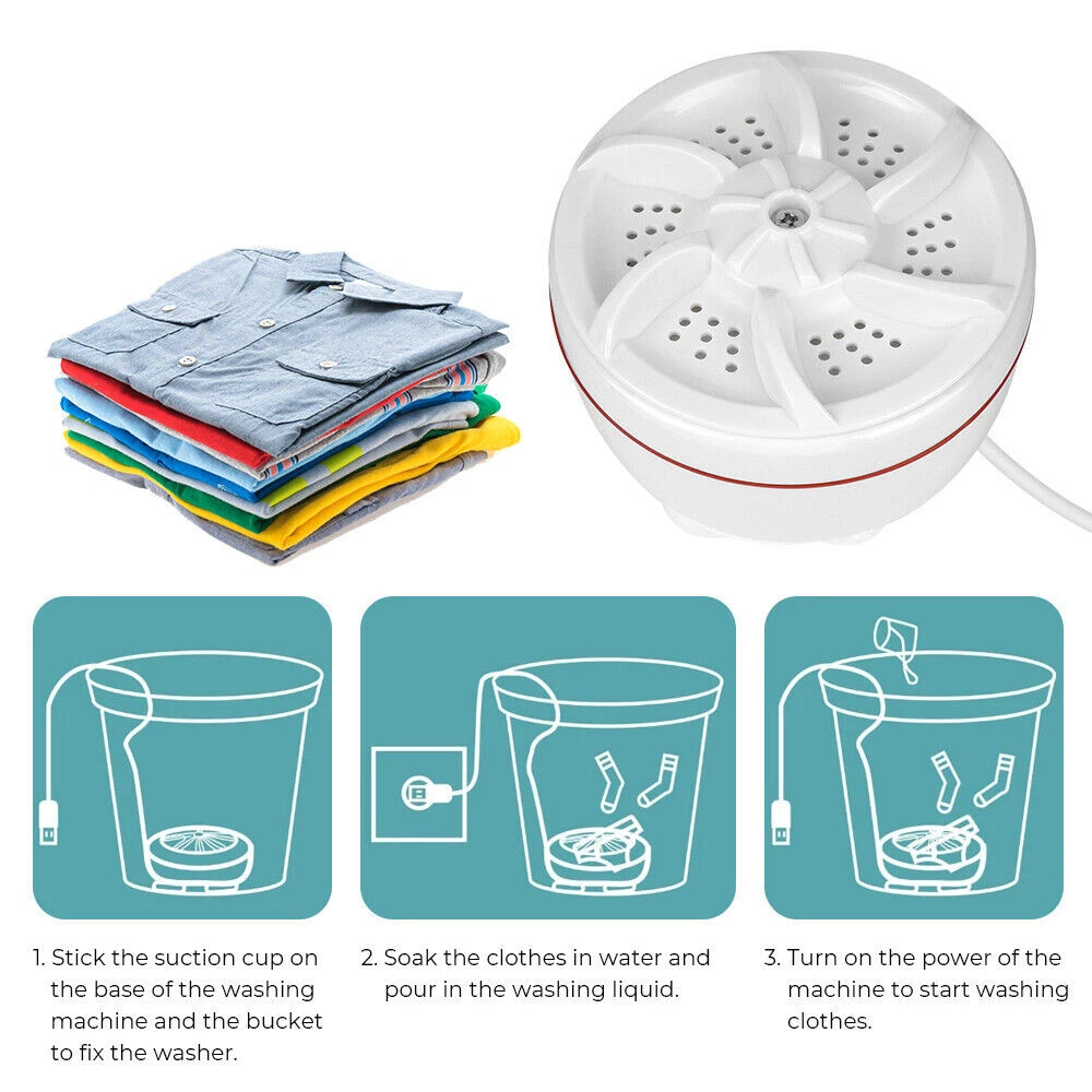 2in1 Ultrasonic Turbo Portable Mini Turbine Washing Machine with USB