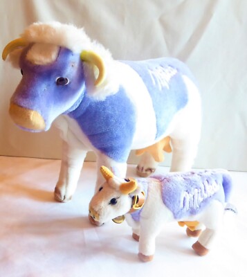 MILKA PURPLE PLUSH COW ADVERTISING ANIMALS SET OF 2 24cm and 10cm tall