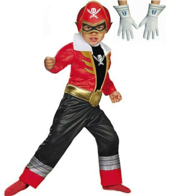 Power Rangers Super Megaforce Size 3-4 T Red Toddler Muscle Costume & Gloves New