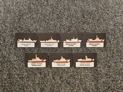7 US COAST GUARD  CUTTER - PATROL CRAFT - LIFE BOAT ENAMEL PINS.  GREAT GIFTS !
