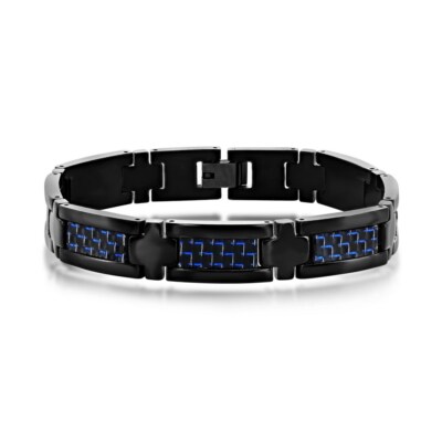 Edelstahl Kohlefaser Armband - Schwarz & Blau
