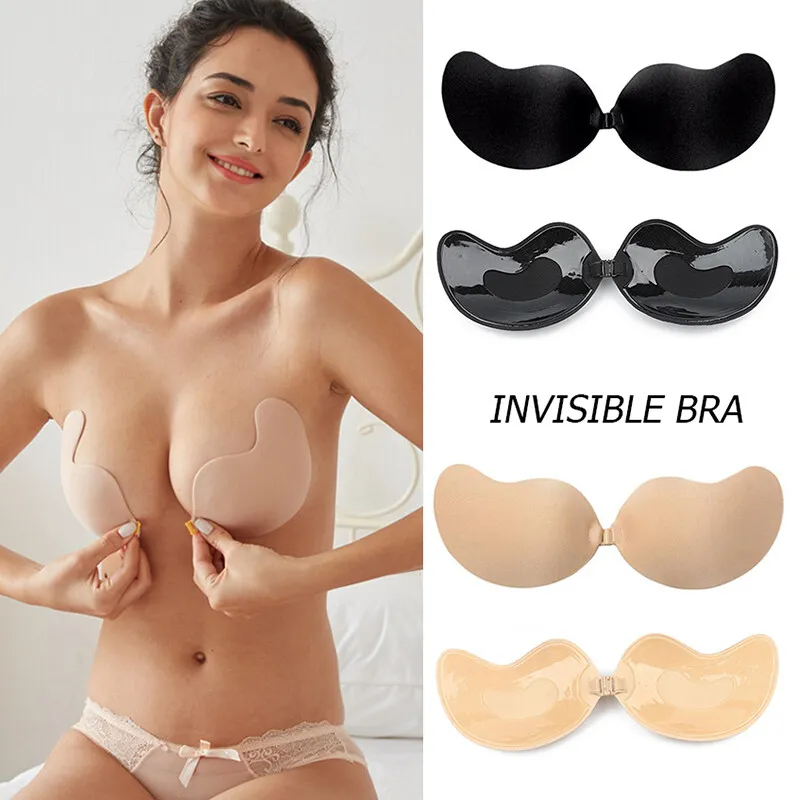 Womens Invisible Lift Sticky Breathable Strapless Front Button Bra