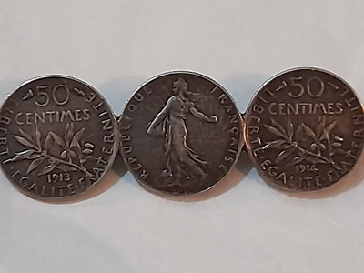 Antike Französische Brosche 3 Münzen Silber Centimes
