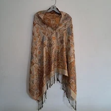 Pashmina Women's Shawl Pashmina Silk Blend Floral Fringe Botanical Boho Ethnic