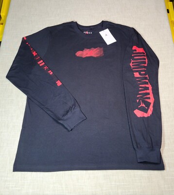 NIKE Air Jordan Flight Shirt Mens Long Sleeve Black Red Graphic Logo M L XL  2XL