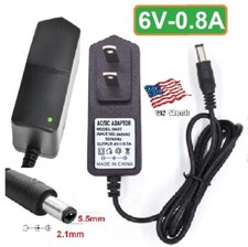 6V 0.8A AC/DC Adapter Power Supply for Home Electronics with 5.5x2.1mm Plug