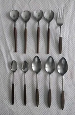 10 Misc Vtg EPIC / Ecko Stainless Canoe Muffin Wood Handle MCM Flatwear Japan