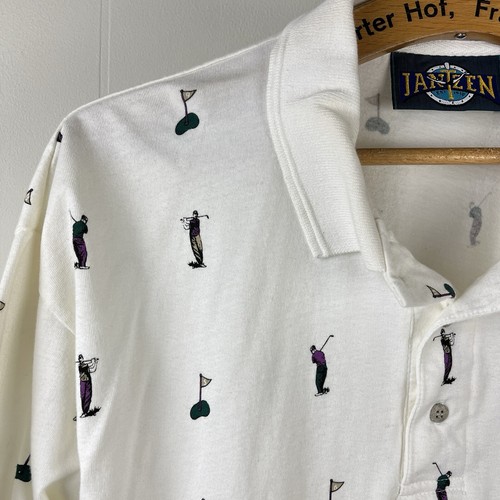 Vintage Jantzen Golf Polo Shirt Mens Large 100% Cotton Golfer Print - Picture 3 of 6