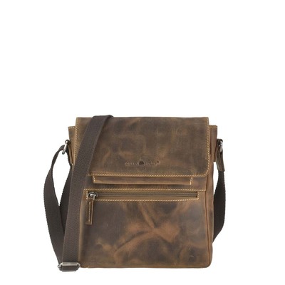 Umhängetasche Herren Damen klein Leder 24x26cm Greenburry Vintage antikbraun