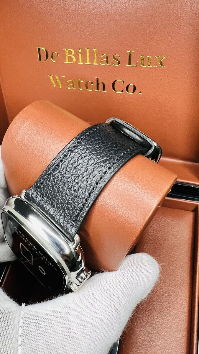 Apple Watch ULTRA 49mm Polished Custom Black Leather Band Apple Watch ULTRA 49mm Polished Custom Black Leather Band