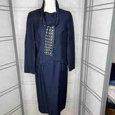Vintage 50s Two piece Dress Womens Medium Dress with Jacket Blue Polka Dots