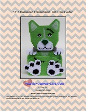 Halloween Frankenstein Cat Treat Holder- Plastic Canvas Pattern or Kit
