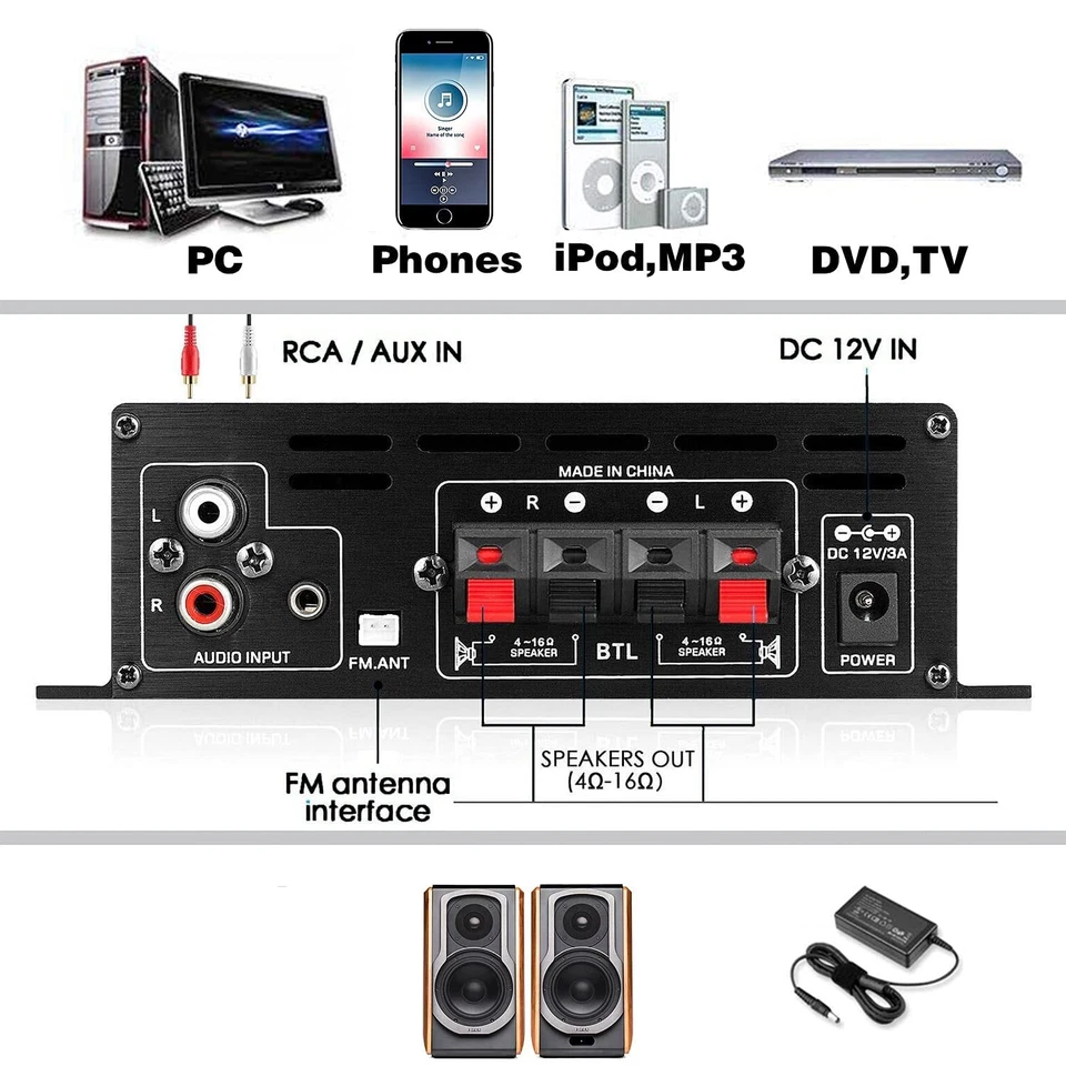 HiFi Verstärker Mini 800W Aluminium Audio Stereo Power Amplifier Vorverstärker. - Bild 4 von 4