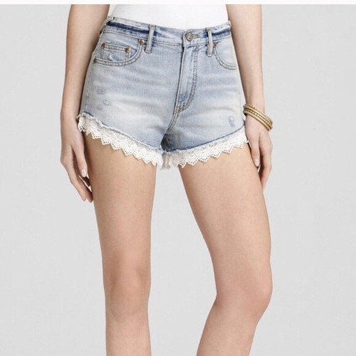 Free People Denim Lace-Trim Shorts Size 