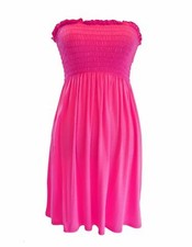 Womens Ladies Strapless Sheering Boob Tube Gather Bandeau Top Summer Mini Dress 