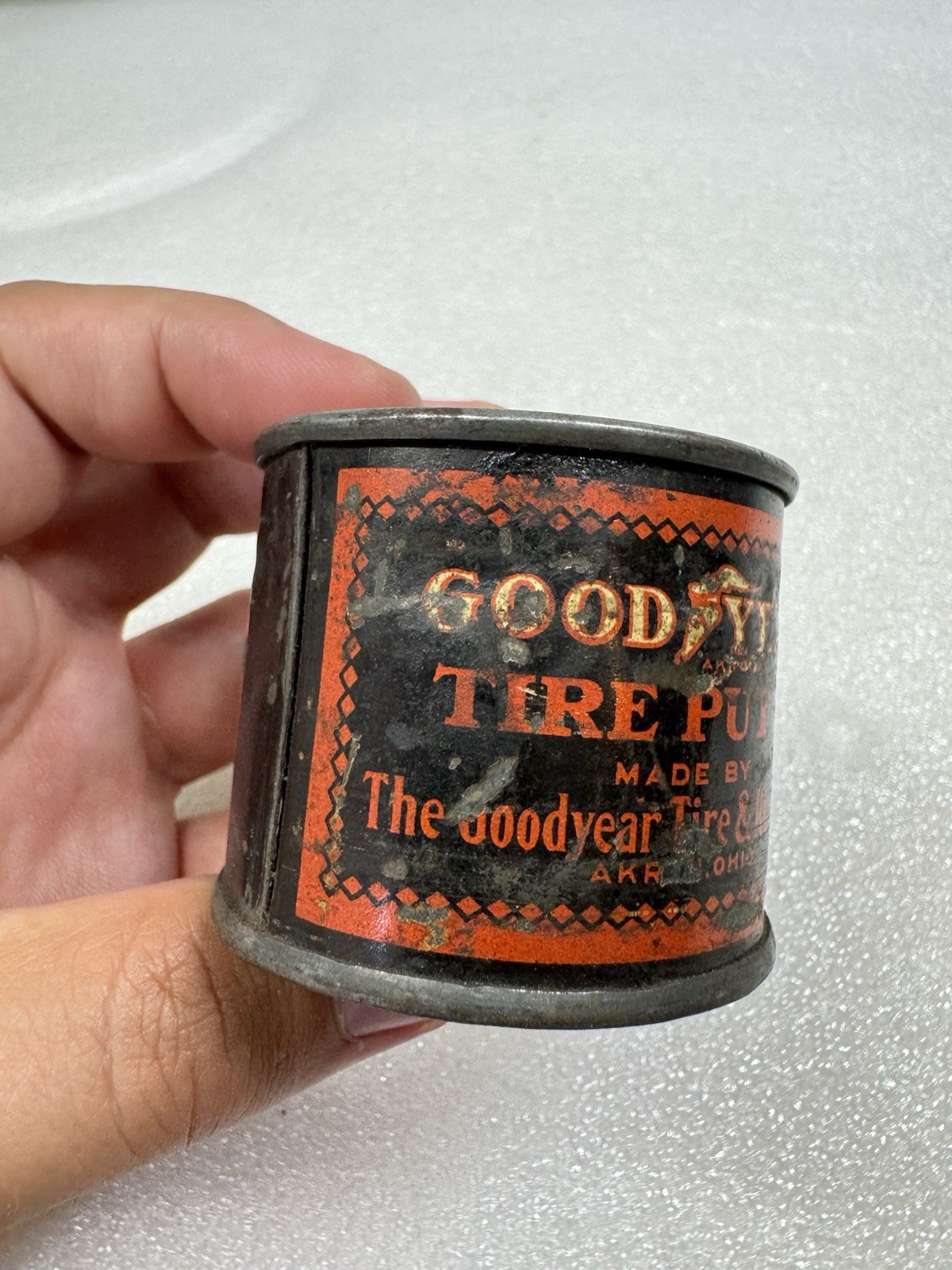 Vintage Antique GOODYEAR TIRE PUTTY TIN - Goodyear Tire & Rubber Co., Akron