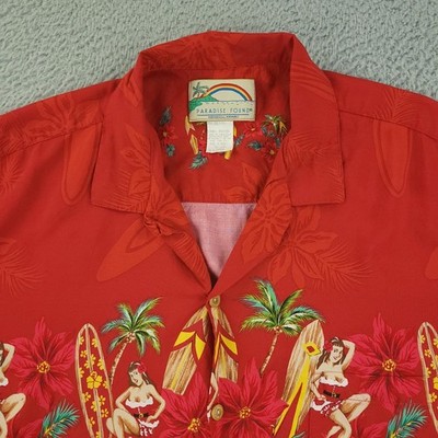 Paradise Found Shirt Mens XL Red Hawaiian Christmas Pin Up Short Sleeve Rayon