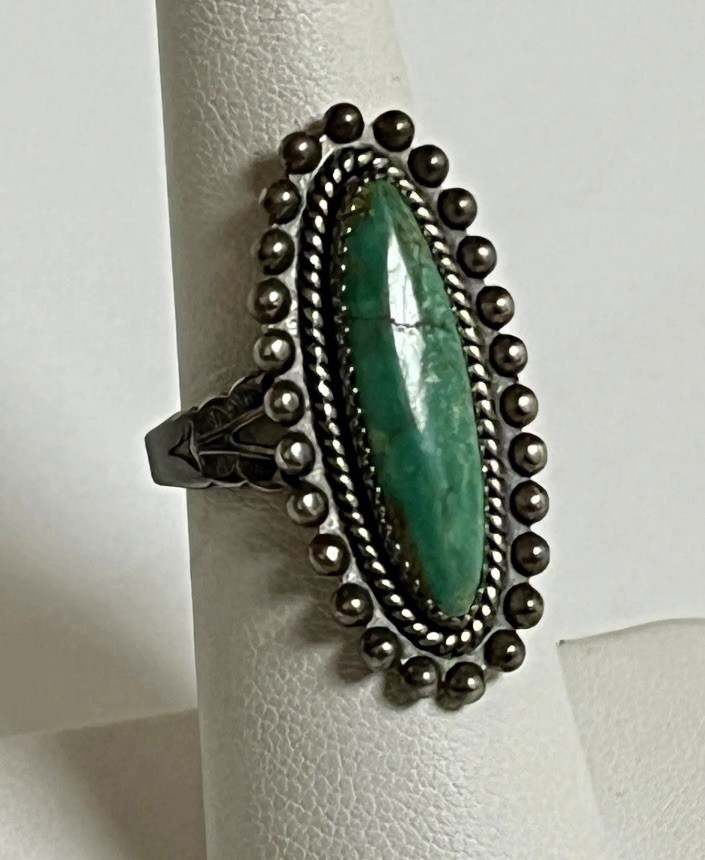 Native Signed Sterling Silver Turquoise Ring - image 1