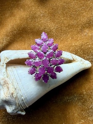 Sterling Silver 925 Ring 21 Pear Cut Natural Rubies 10.00ctw Karaman Appraised